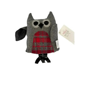 Woof & Poof Gray Red Handmade Owl Stuffed Toy Owl Pillow Plush